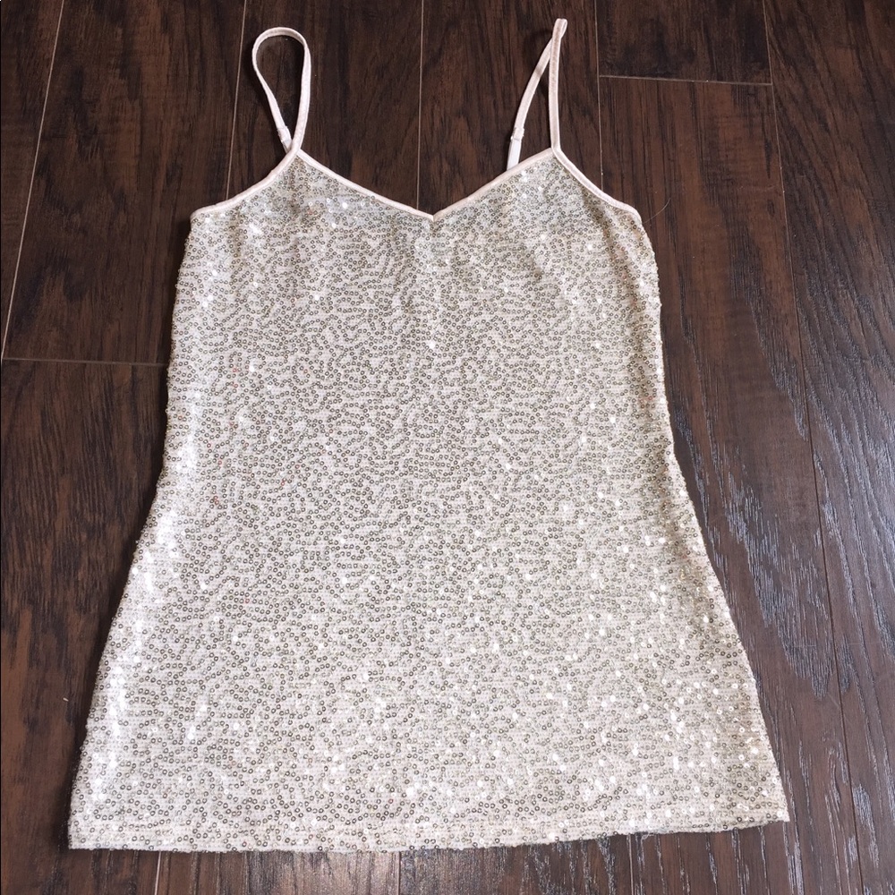 Express Gold Sequin Spaghetti Strap Tank Top